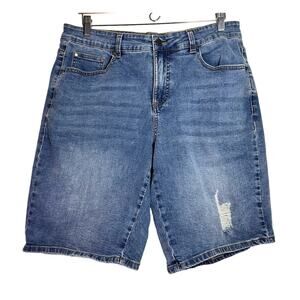 Universal Standard Bae Denim Womens Shorts Distressed Light Indigo 12‎ Travel